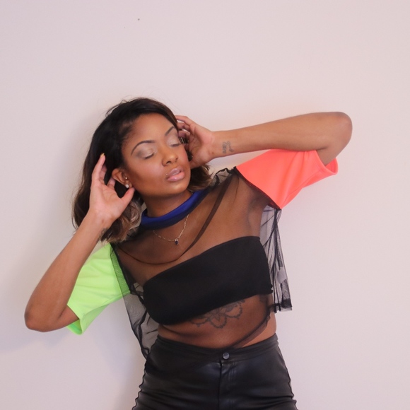 "Neon Lights" mesh multi color crop top - Picture 3 of 4